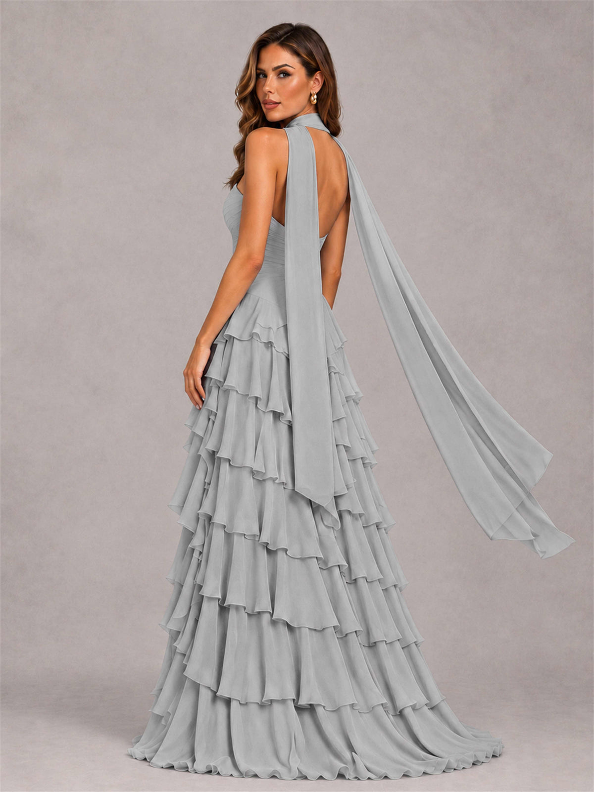 A-Line Strapless Pleated Side Slit Chiffon Evening Dress with Scarf