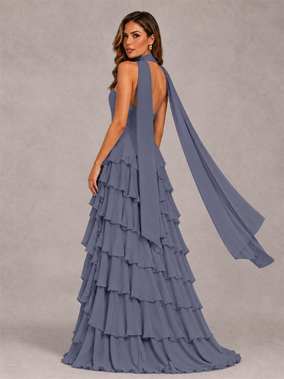 A-Line Strapless Pleated Side Slit Chiffon Evening Dress with Scarf