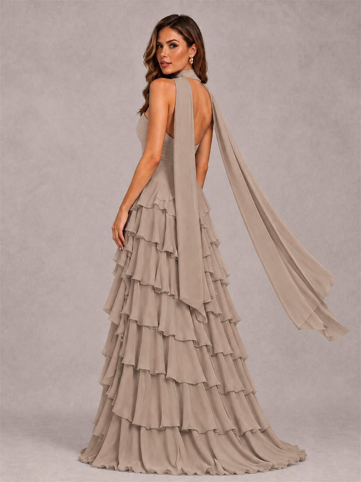 A-Line Strapless Pleated Side Slit Chiffon Evening Dress with Scarf