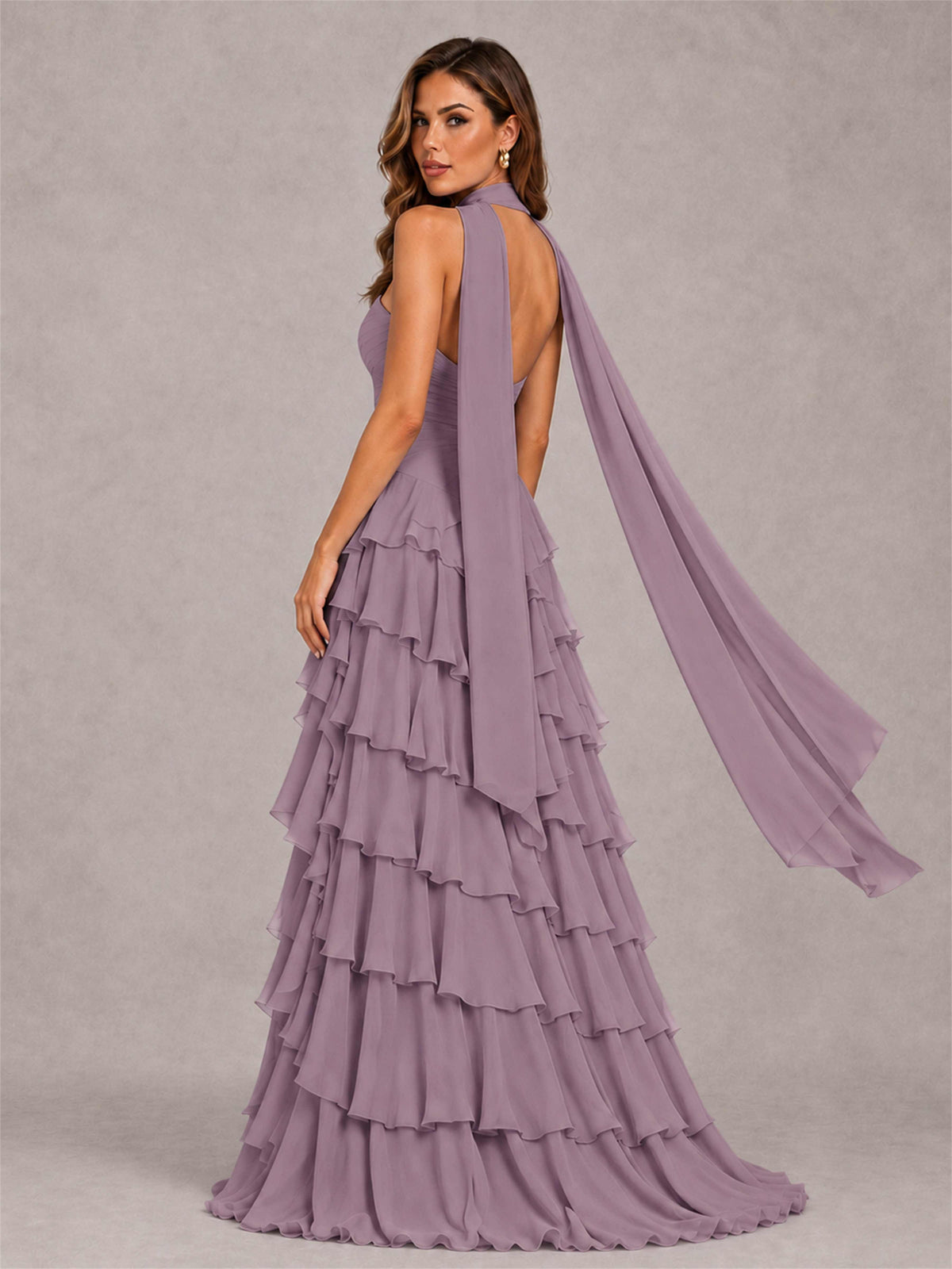 A-Line Strapless Pleated Side Slit Chiffon Evening Dress with Scarf