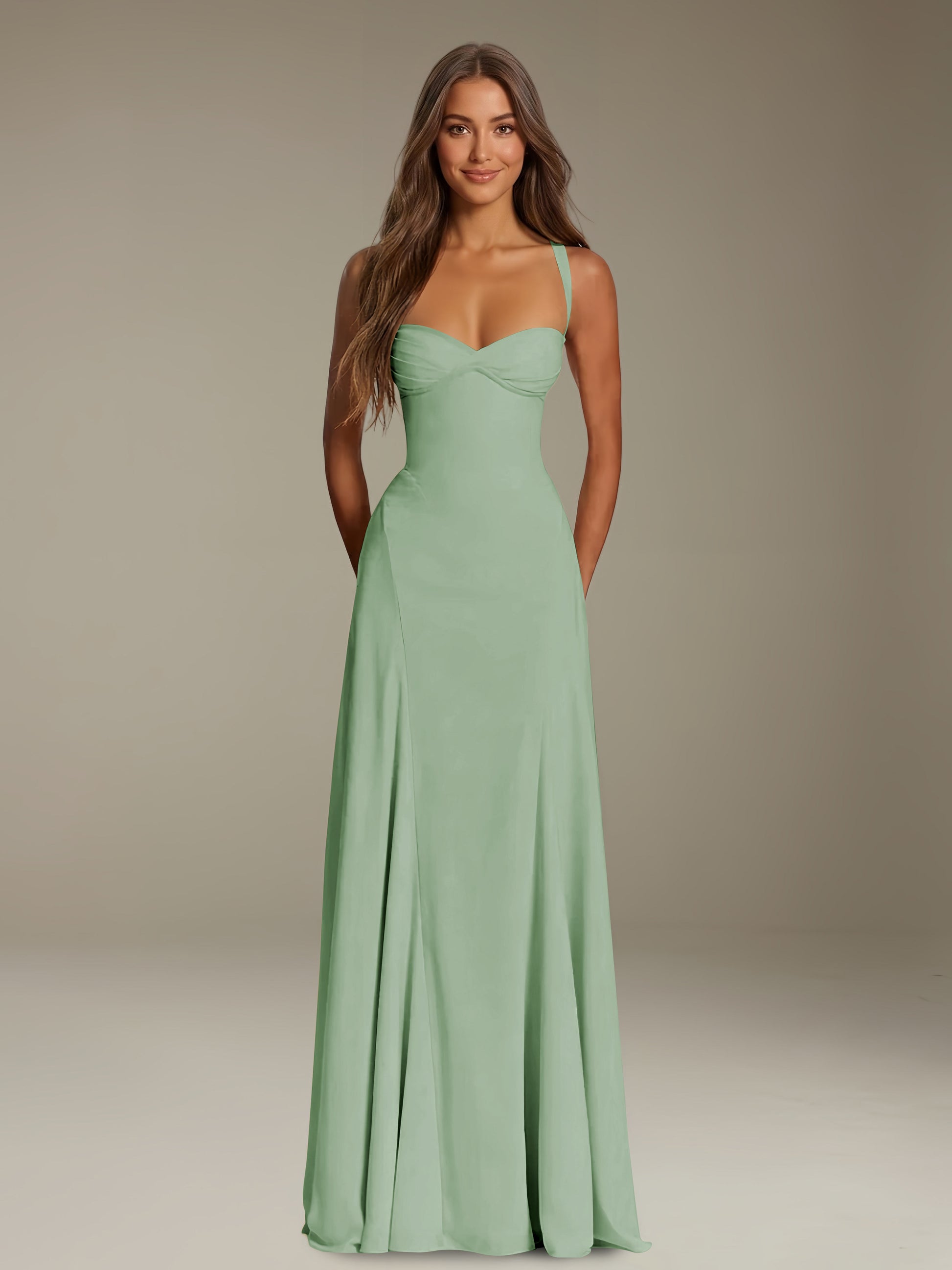 Free Shipping A-Line Sweetheart Sleeveless Floor-Length Long Prom Dres –