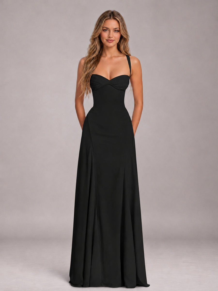 Black A-Line Sweetheart Sleeveless Floor-Length Bridesmaid Dress