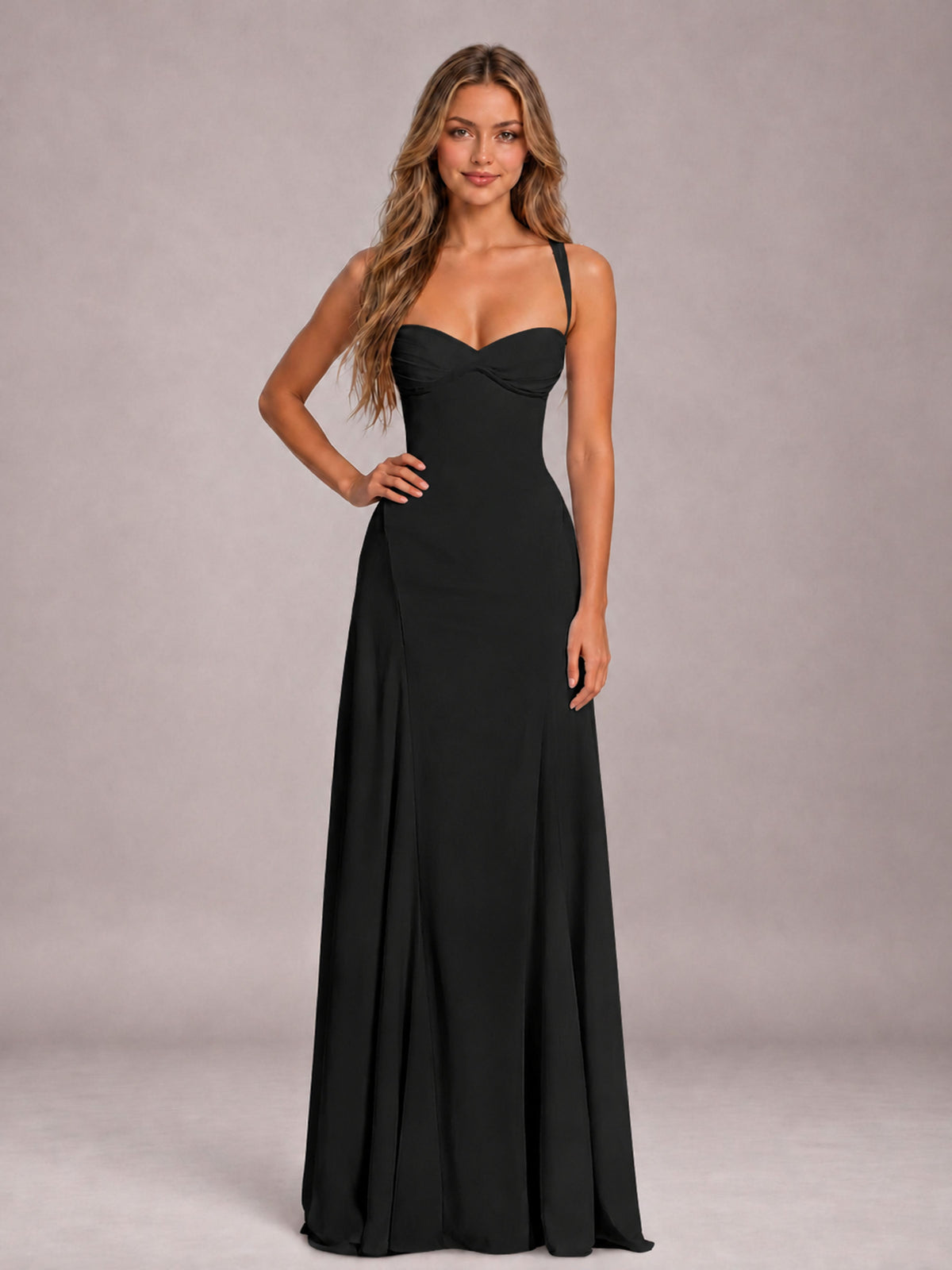 Black A-Line Sweetheart Sleeveless Floor-Length Bridesmaid Dress