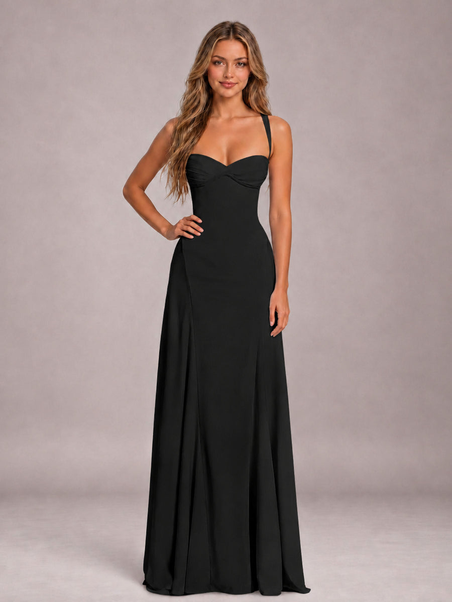 Black A-Line Sweetheart Sleeveless Floor-Length Bridesmaid Dress