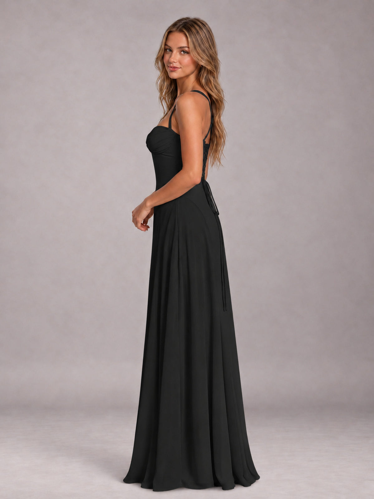Black A-Line Sweetheart Sleeveless Floor-Length Bridesmaid Dress