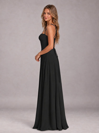 Black A-Line Sweetheart Sleeveless Floor-Length Bridesmaid Dress