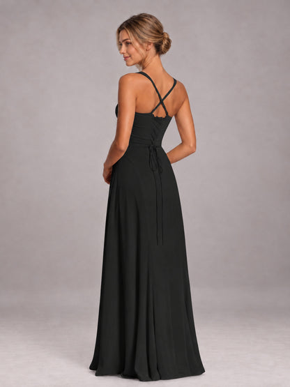 Black A-Line Sweetheart Sleeveless Floor-Length Bridesmaid Dress