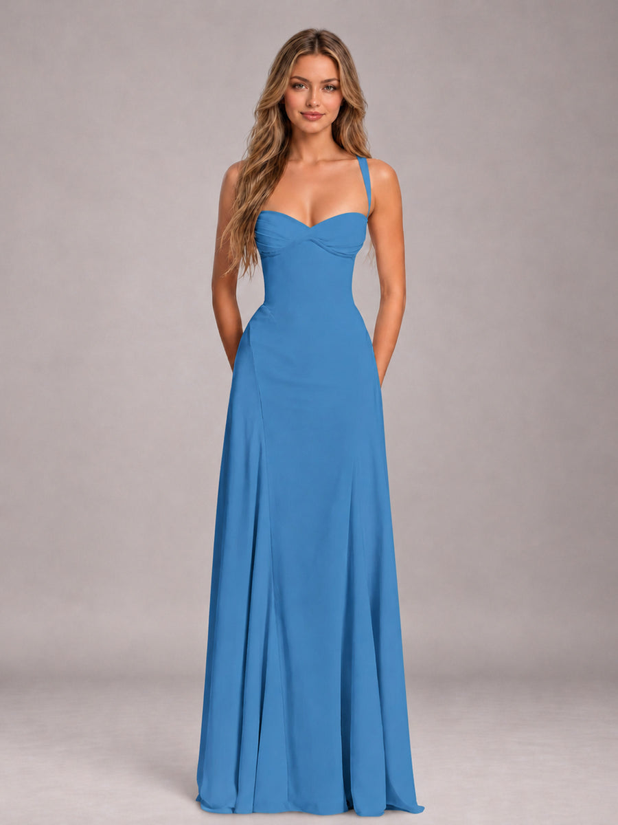 Blue A-Line Sweetheart Sleeveless Floor-Length Bridesmaid Dress
