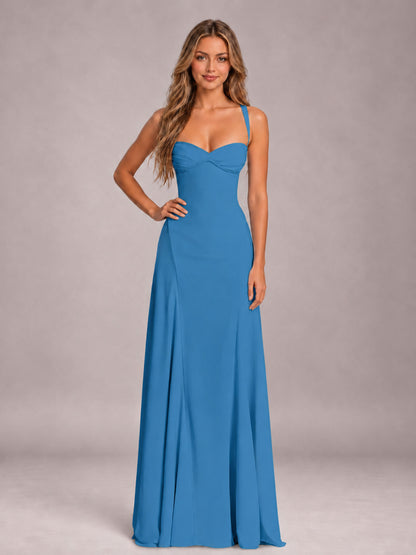 Blue A-Line Sweetheart Sleeveless Floor-Length Bridesmaid Dress