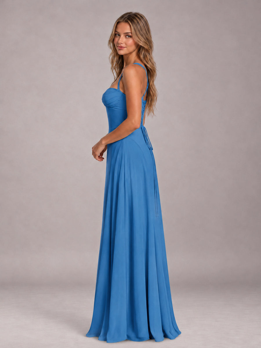 Blue A-Line Sweetheart Sleeveless Floor-Length Bridesmaid Dress
