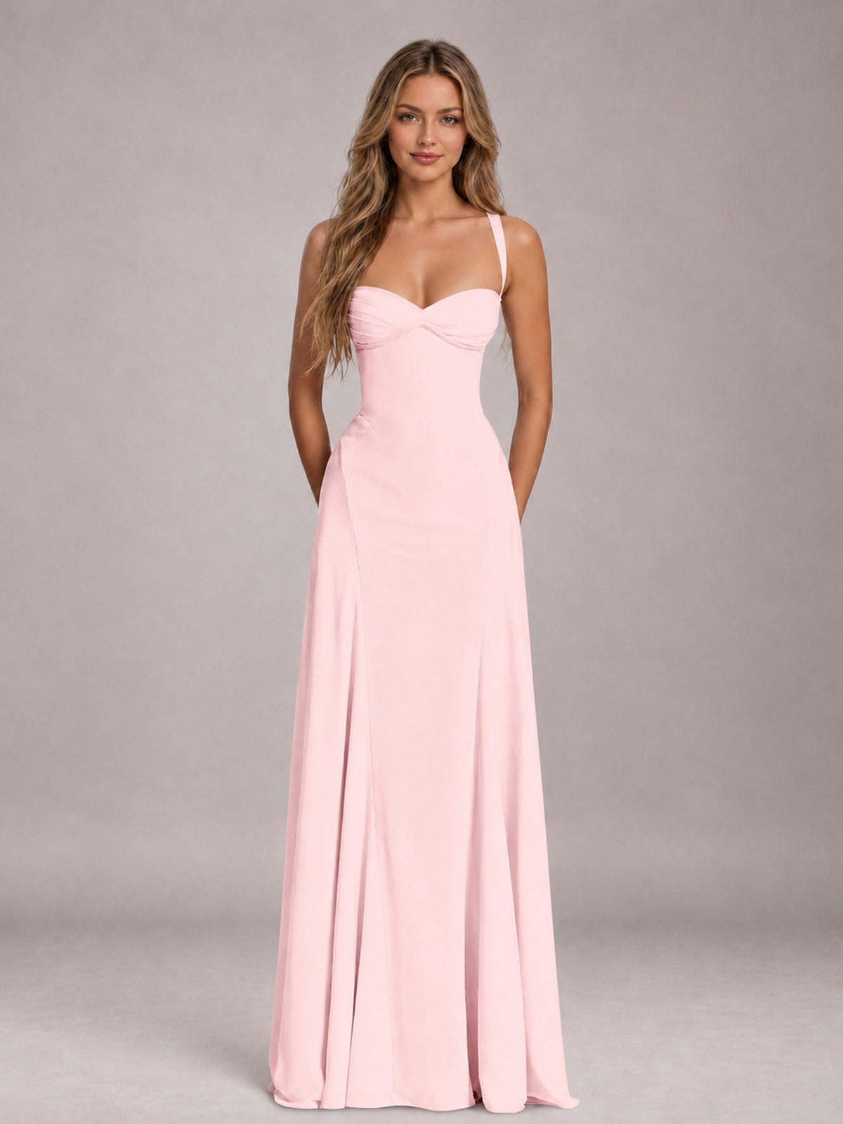 Blush Pink A-Line Sweetheart Sleeveless Floor-Length Bridesmaid Dress