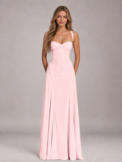 Blush Pink A-Line Sweetheart Sleeveless Floor-Length Bridesmaid Dress