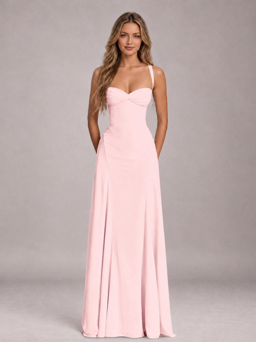 Blush Pink A-Line Sweetheart Sleeveless Floor-Length Bridesmaid Dress