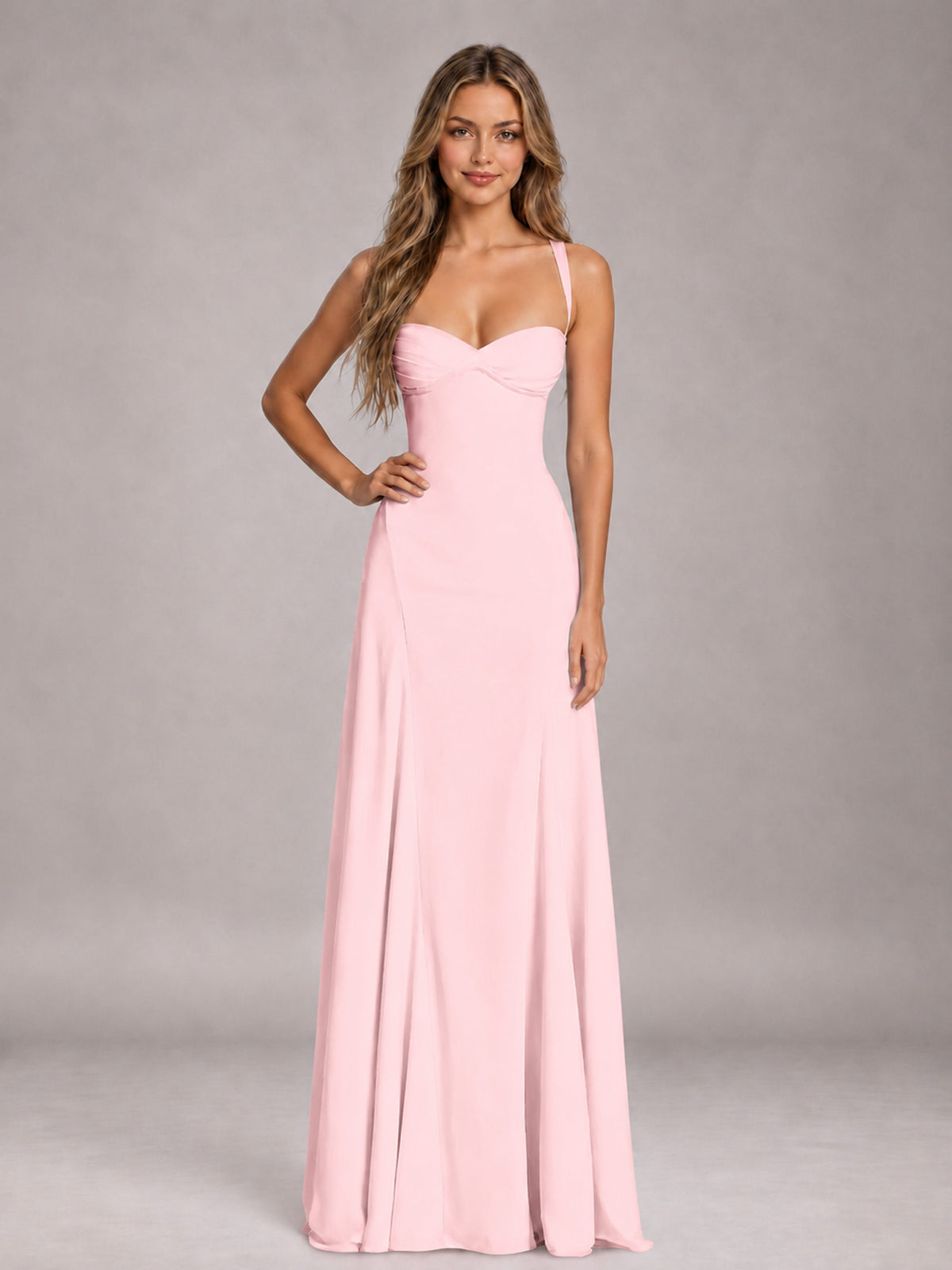 Blush Pink A-Line Sweetheart Sleeveless Floor-Length Bridesmaid Dress