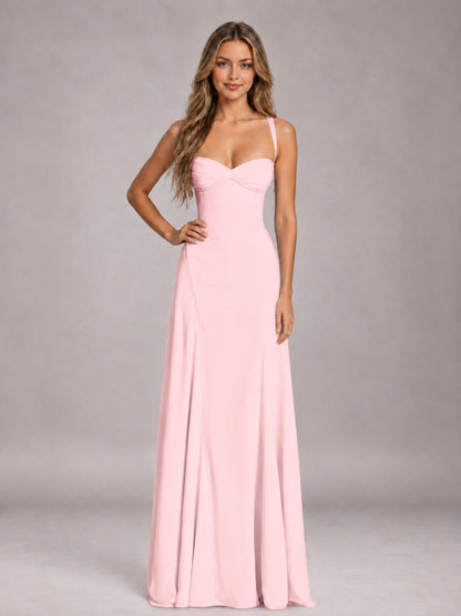 Blush Pink A-Line Sweetheart Sleeveless Floor-Length Bridesmaid Dress