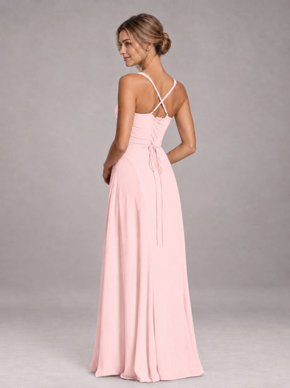 Blush Pink A-Line Sweetheart Sleeveless Floor-Length Bridesmaid Dress