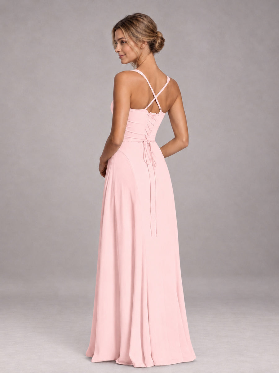 Blush Pink A-Line Sweetheart Sleeveless Floor-Length Bridesmaid Dress