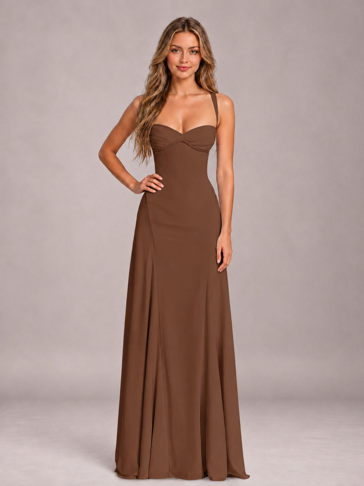 Brown A-Line Sweetheart Sleeveless Floor-Length Bridesmaid Dress