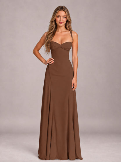 Brown A-Line Sweetheart Sleeveless Floor-Length Bridesmaid Dress