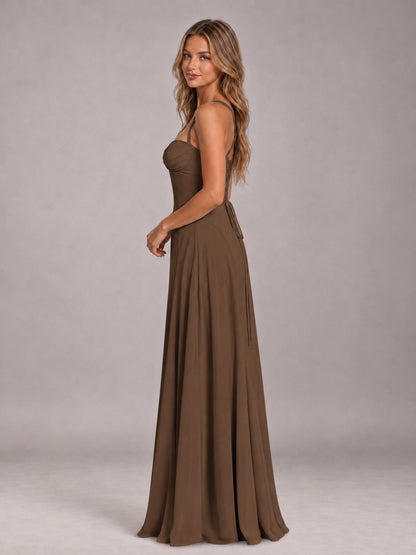 Brown A-Line Sweetheart Sleeveless Floor-Length Bridesmaid Dress