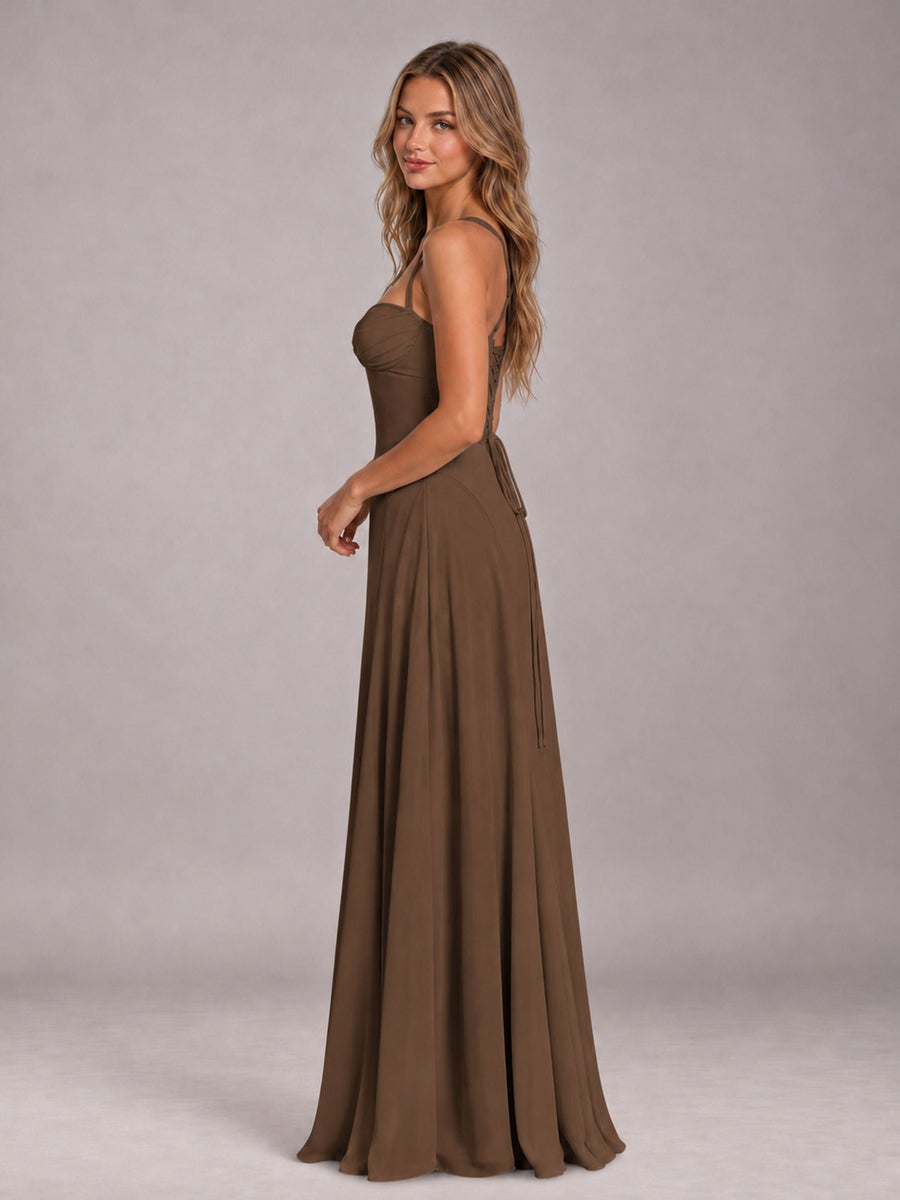 Brown A-Line Sweetheart Sleeveless Floor-Length Bridesmaid Dress