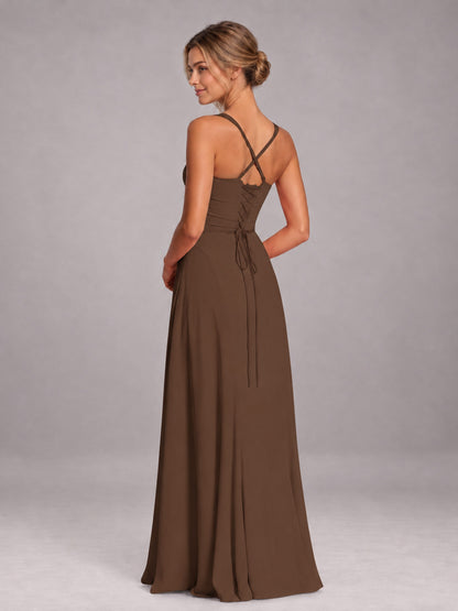 Brown A-Line Sweetheart Sleeveless Floor-Length Bridesmaid Dress