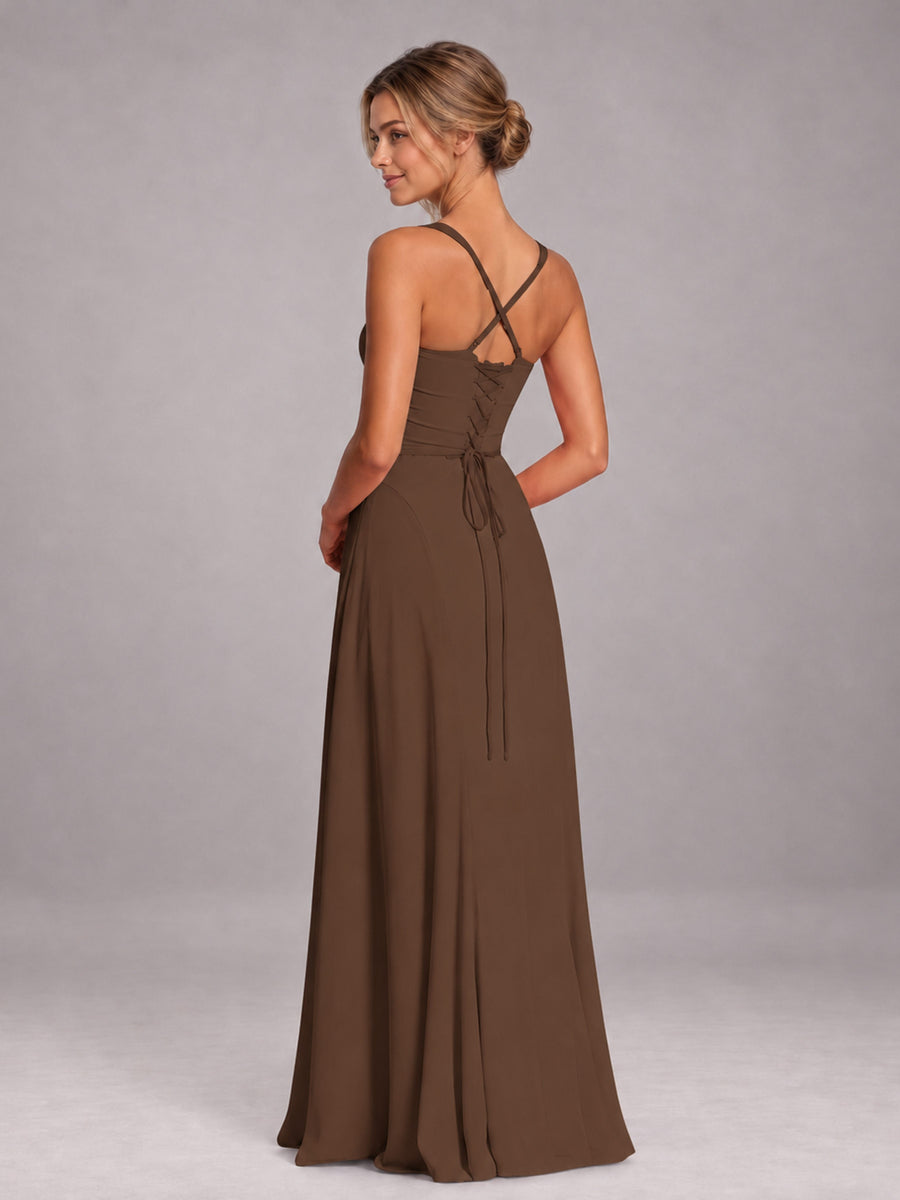 Brown A-Line Sweetheart Sleeveless Floor-Length Bridesmaid Dress