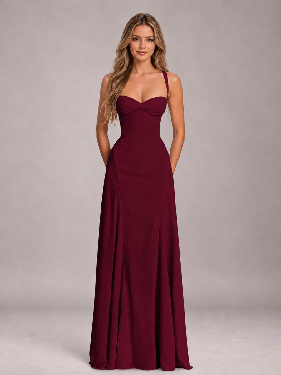 Burgundy A-Line Sweetheart Sleeveless Floor-Length Bridesmaid Dress