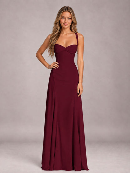 Burgundy A-Line Sweetheart Sleeveless Floor-Length Bridesmaid Dress