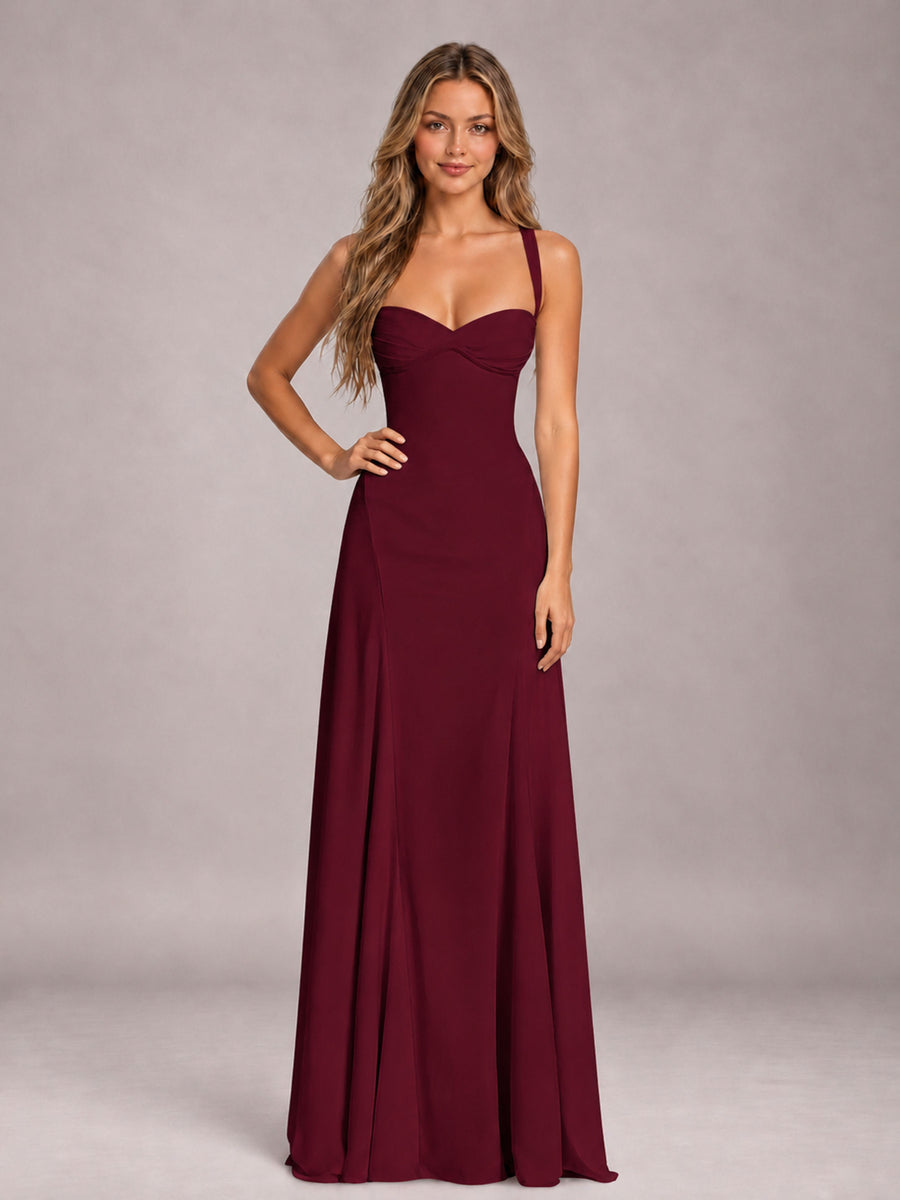 Burgundy A-Line Sweetheart Sleeveless Floor-Length Bridesmaid Dress