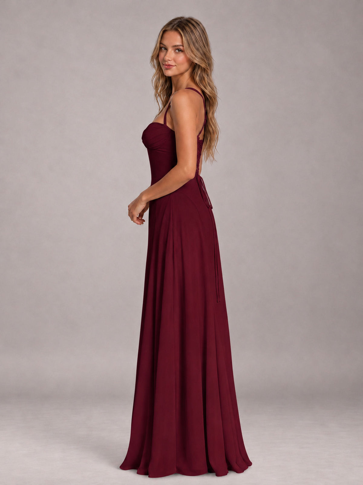 Burgundy A-Line Sweetheart Sleeveless Floor-Length Bridesmaid Dress