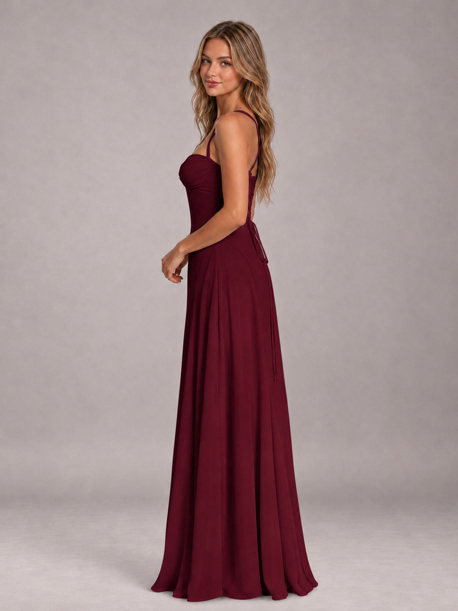 Burgundy A-Line Sweetheart Sleeveless Floor-Length Bridesmaid Dress