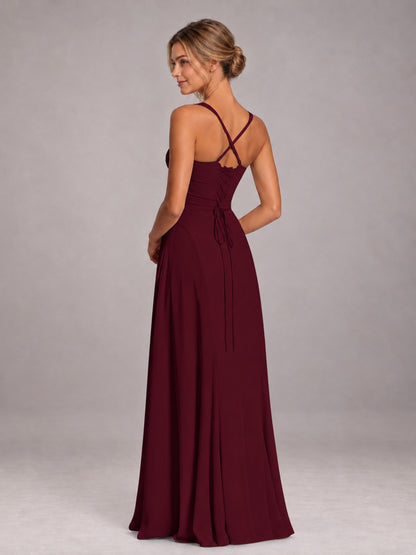 Burgundy A-Line Sweetheart Sleeveless Floor-Length Bridesmaid Dress
