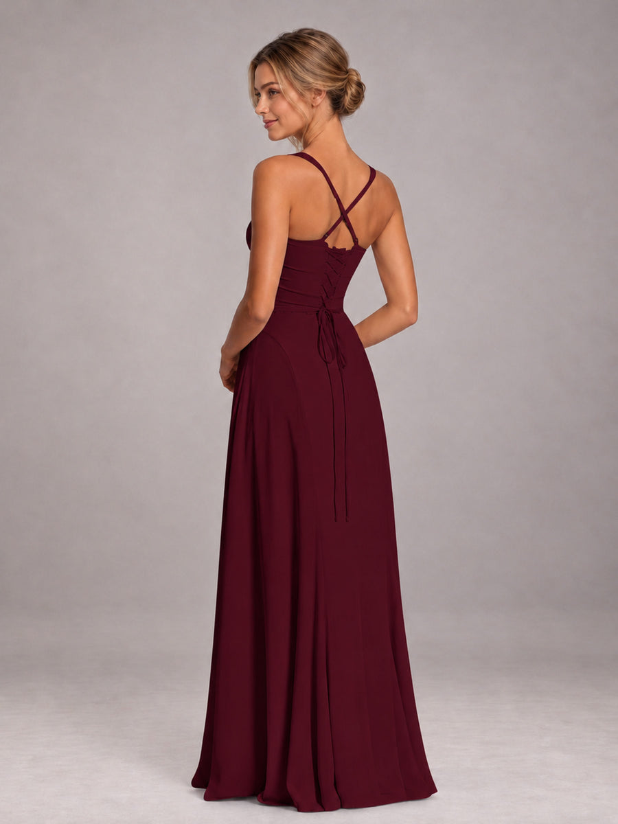 Burgundy A-Line Sweetheart Sleeveless Floor-Length Bridesmaid Dress