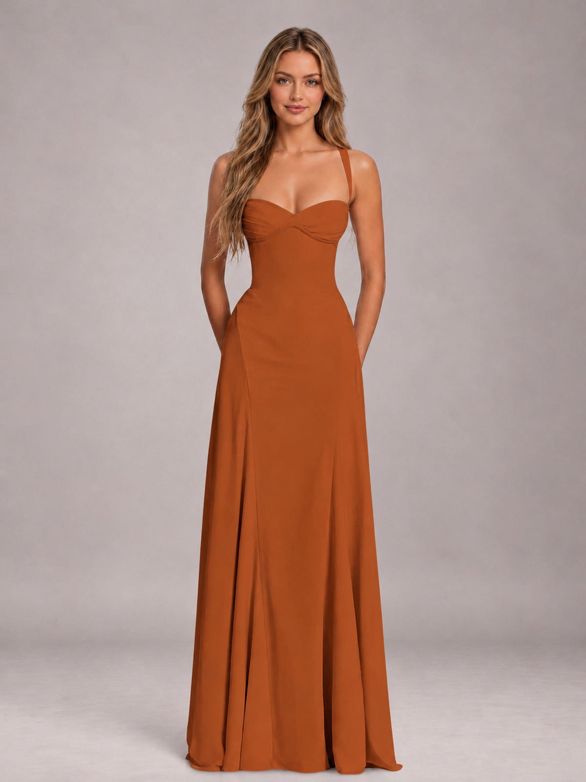 Burnt Orange A-Line Sweetheart Sleeveless Floor-Length Bridesmaid Dress