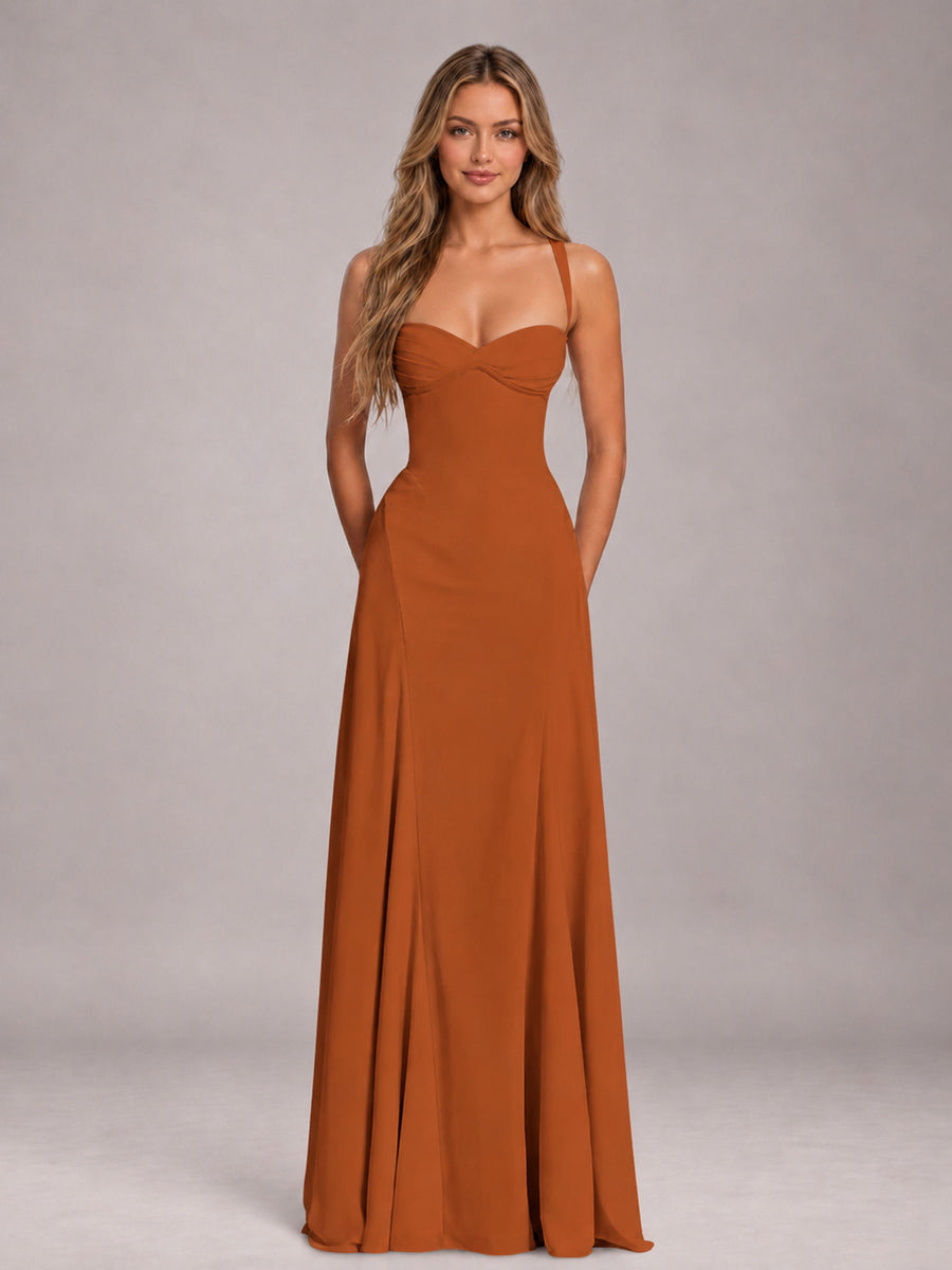 Burnt Orange A-Line Sweetheart Sleeveless Floor-Length Bridesmaid Dress
