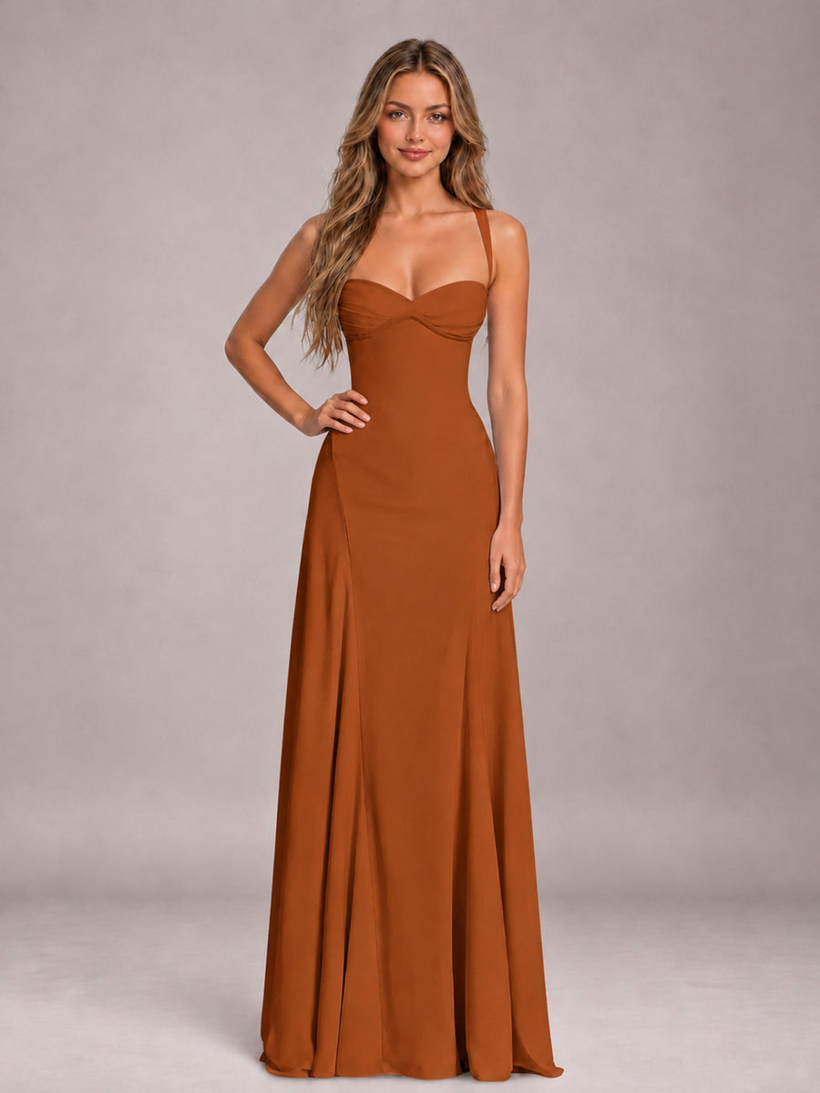 Burnt Orange A-Line Sweetheart Sleeveless Floor-Length Bridesmaid Dress