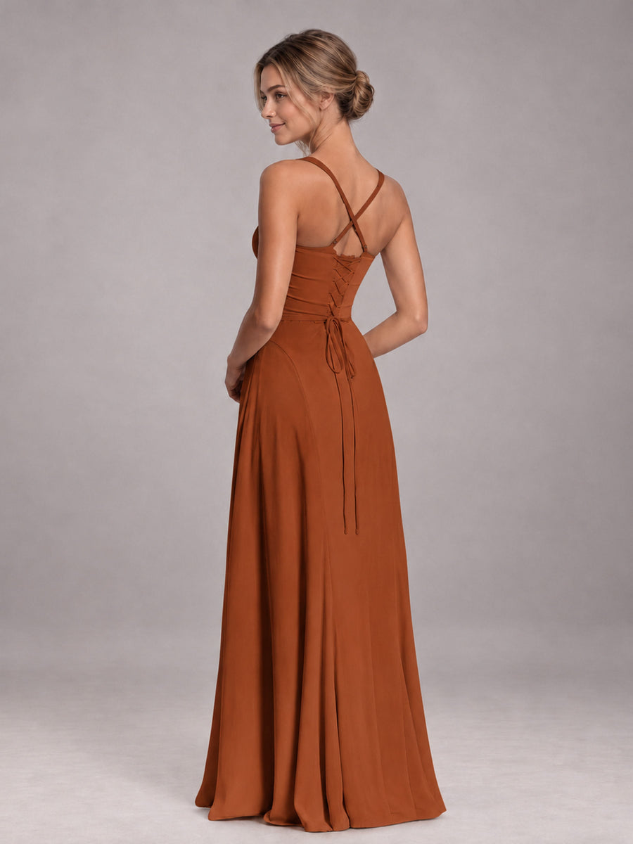 Burnt Orange A-Line Sweetheart Sleeveless Floor-Length Bridesmaid Dress
