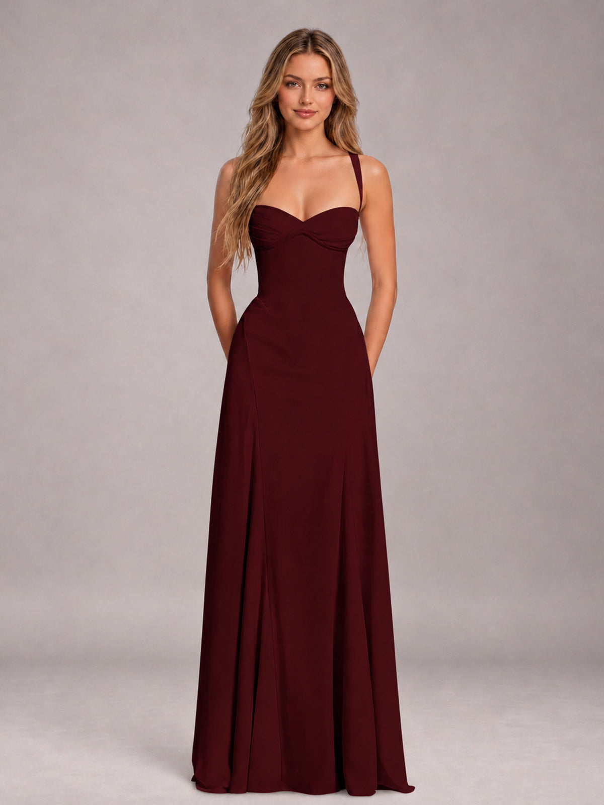Cabernet A-Line Sweetheart Sleeveless Floor-Length Bridesmaid Dress