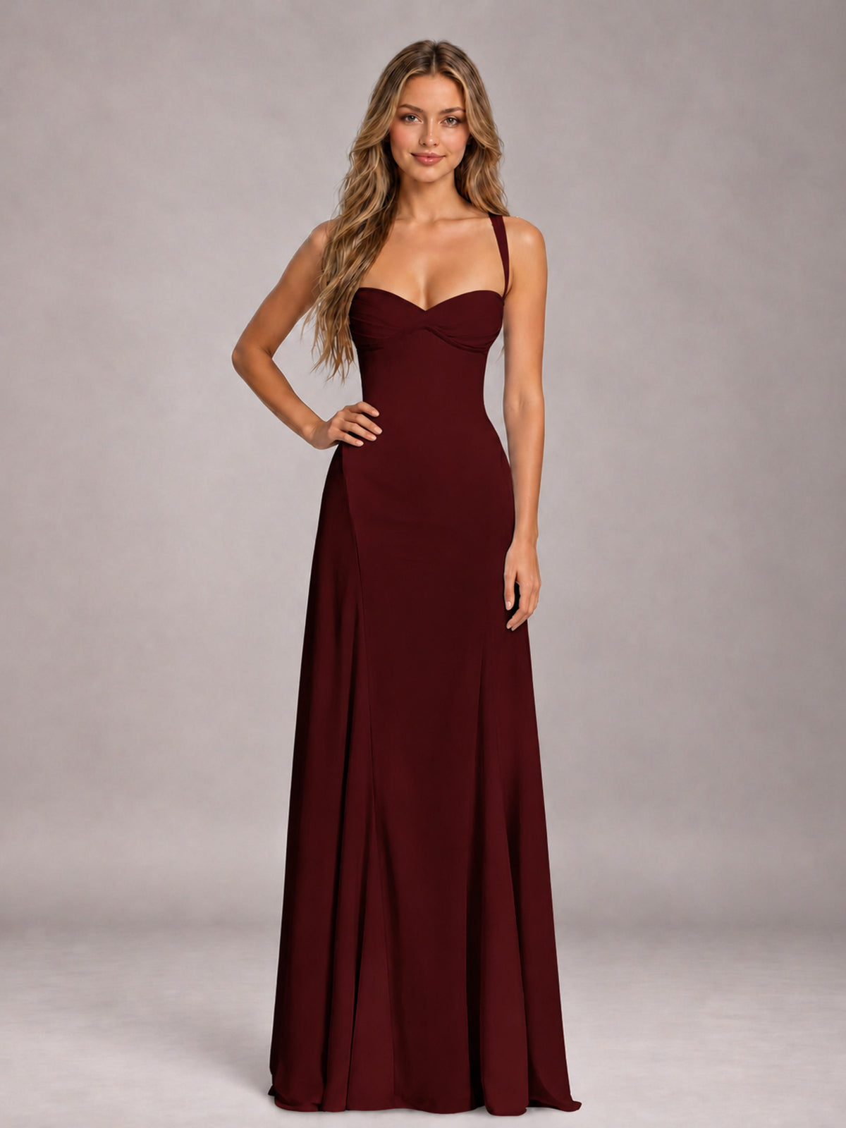 Cabernet A-Line Sweetheart Sleeveless Floor-Length Bridesmaid Dress