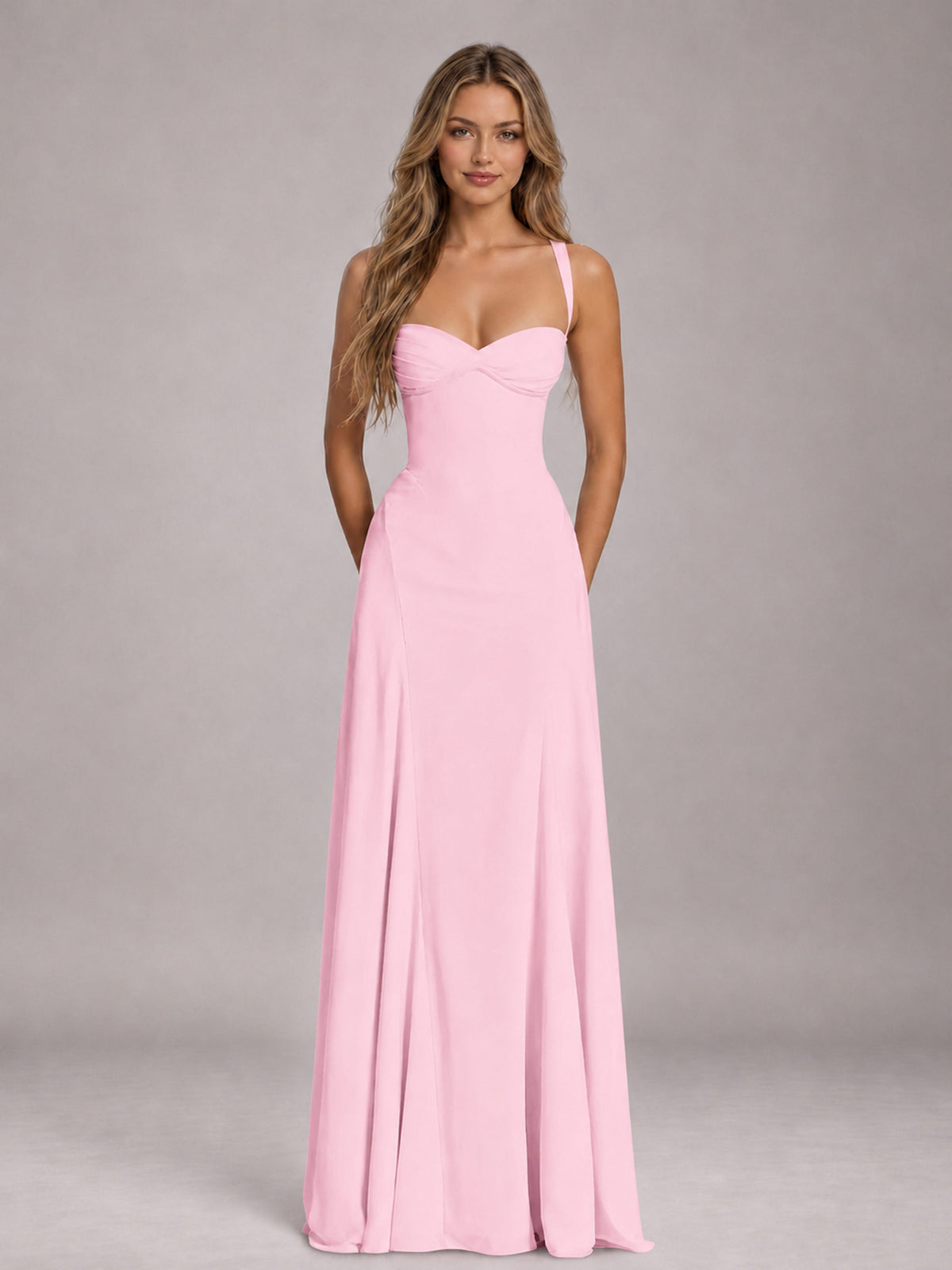 Candy Pink A-Line Sweetheart Sleeveless Floor-Length Bridesmaid Dress