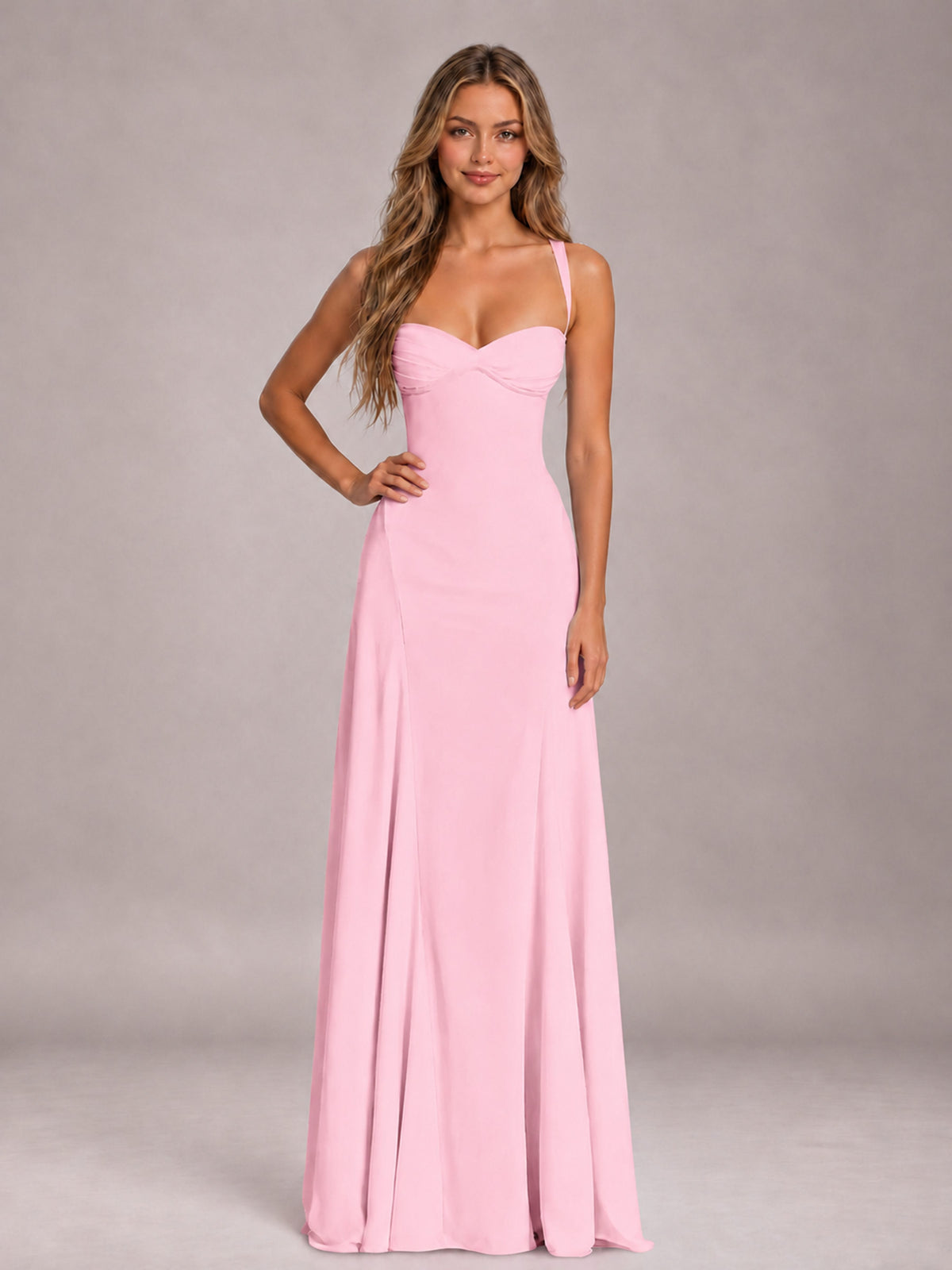 Candy Pink A-Line Sweetheart Sleeveless Floor-Length Bridesmaid Dress
