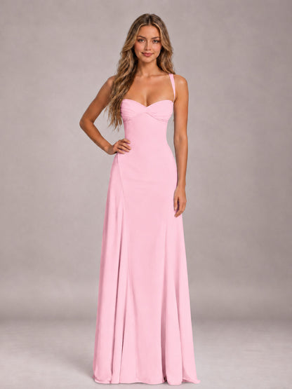 Candy Pink A-Line Sweetheart Sleeveless Floor-Length Bridesmaid Dress
