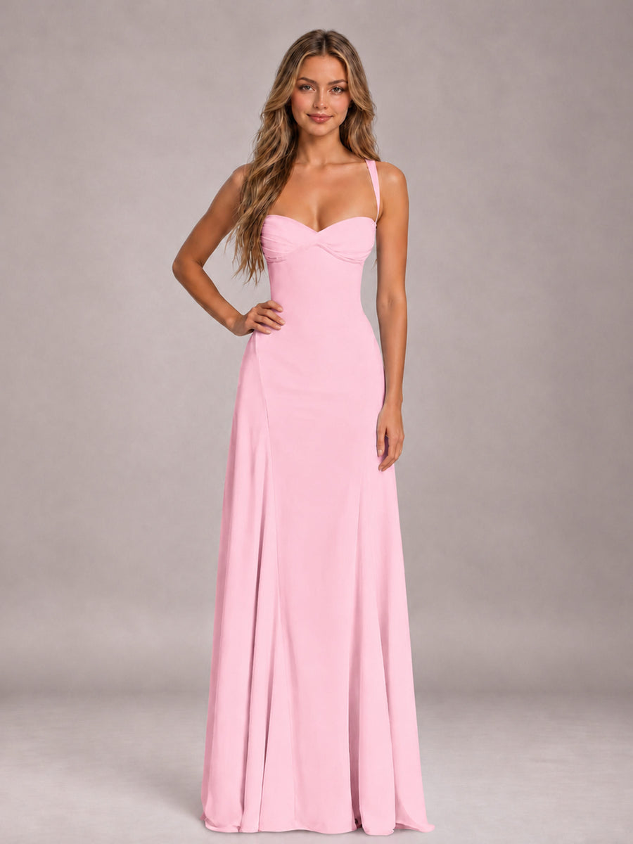 Candy Pink A-Line Sweetheart Sleeveless Floor-Length Bridesmaid Dress