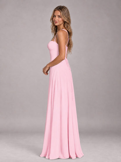 Candy Pink A-Line Sweetheart Sleeveless Floor-Length Bridesmaid Dress