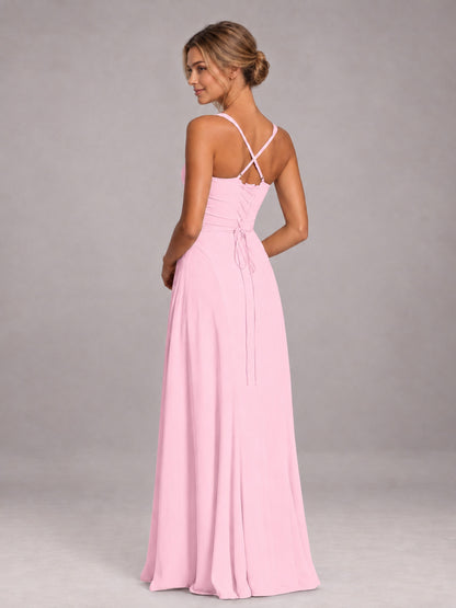 Candy Pink A-Line Sweetheart Sleeveless Floor-Length Bridesmaid Dress