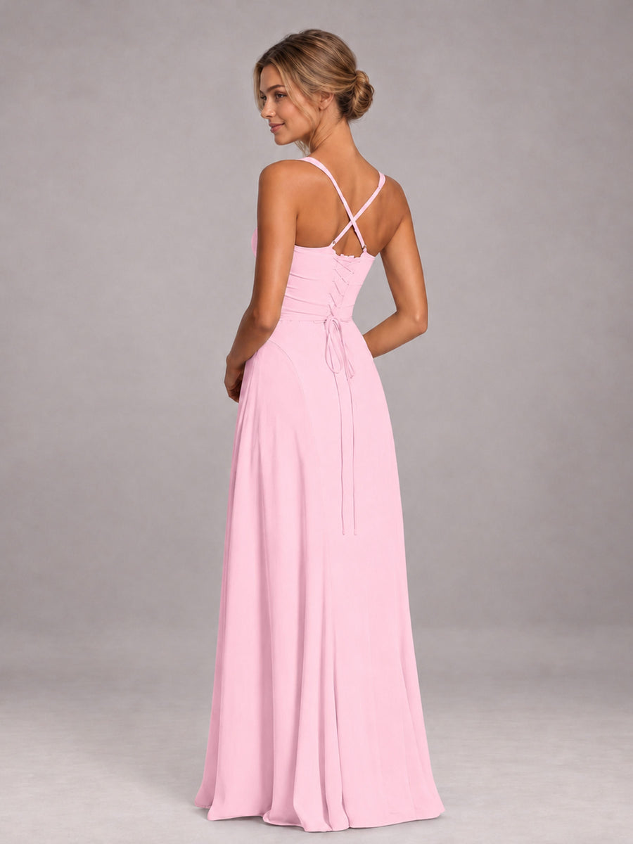 Candy Pink A-Line Sweetheart Sleeveless Floor-Length Bridesmaid Dress