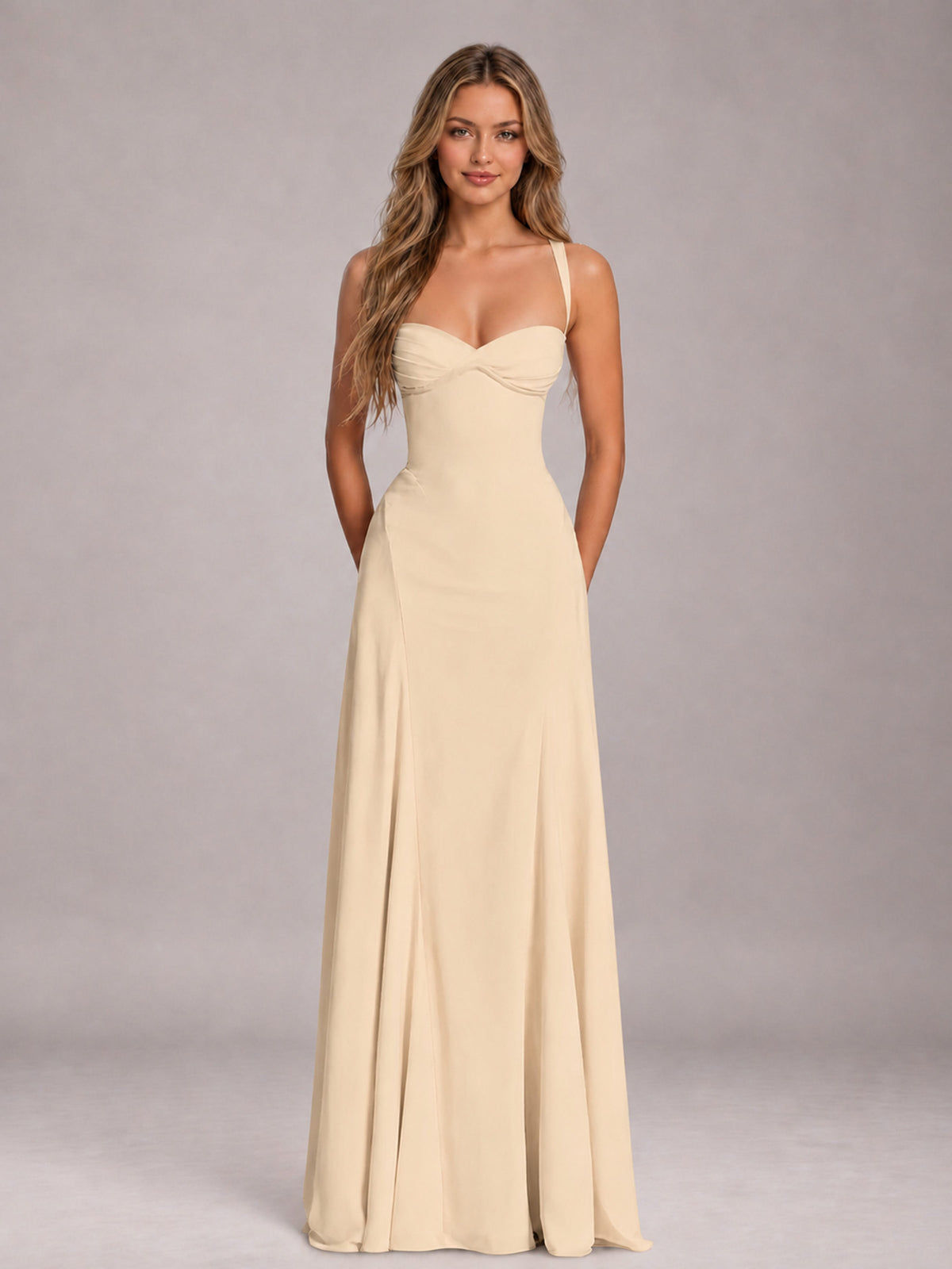 Champagne A-Line Sweetheart Sleeveless Floor-Length Bridesmaid Dress
