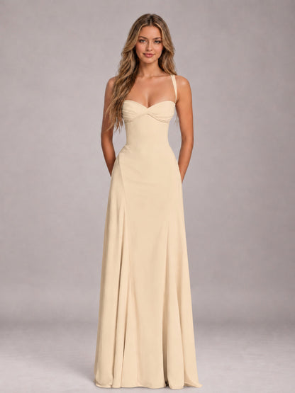 Champagne A-Line Sweetheart Sleeveless Floor-Length Bridesmaid Dress