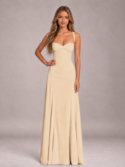 Champagne A-Line Sweetheart Sleeveless Floor-Length Bridesmaid Dress